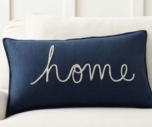 Home Sentiment Embroidered Lumbar Pillow Cover With No Insert-16"x26" image