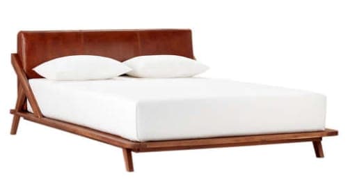 Drommen Acacia Queen Bed with Leather Headboard image