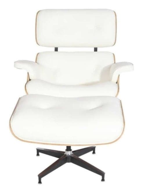 Aniline Leather Lounge Chair and Ottoman, Seat: White, Base: Palisander image