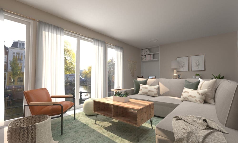 Green Accents: Mid-Century Minimalist Living Room