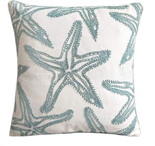 Finhome Embroidery Lake Blue Starfish Throw Pillow Cover No Insert-9"x9" image