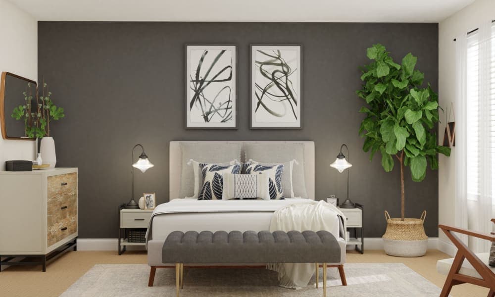 Gray Accent Wall: Modern Farmhouse Bedroom