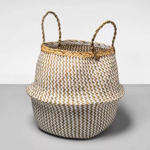 Round Palm Leaf Decorative Baskets White image