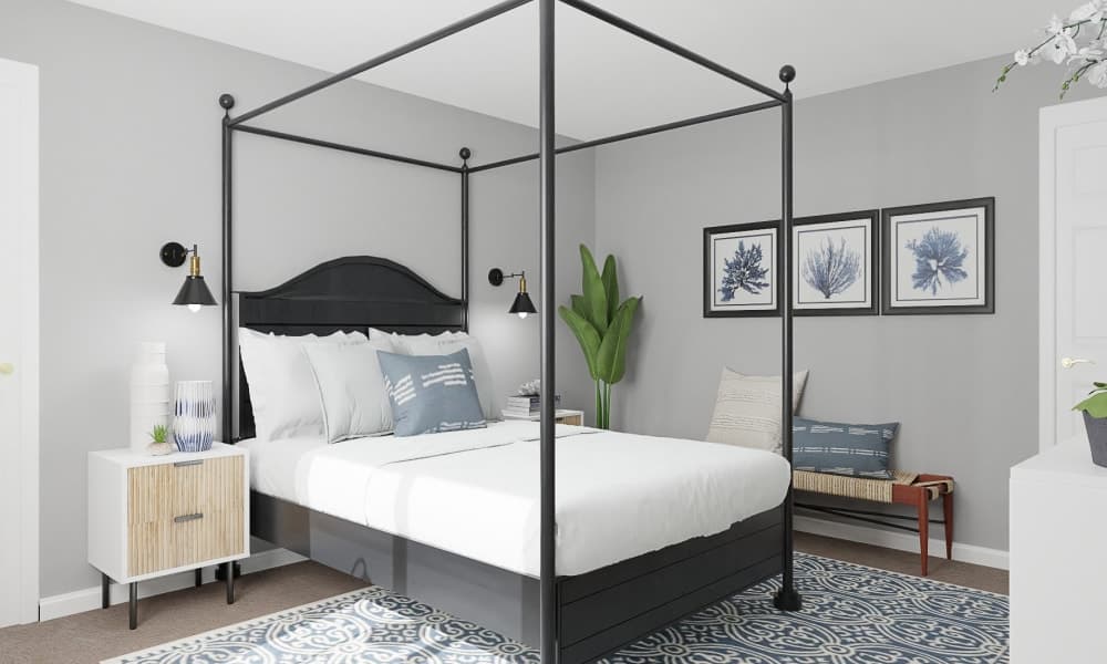 Coastal Master Bedroom Office Design Combo