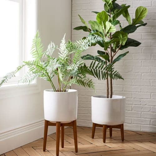 Mid Century Turned Leg Standing Planters White image