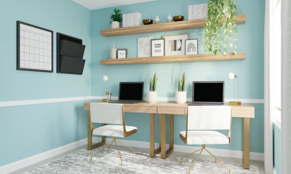 Sea of Aqua:  Mid-Century Boho Home Office