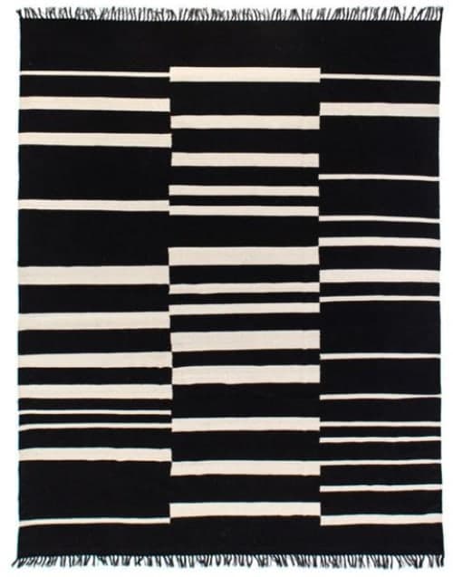 Offset Black Stripe Cotton Rug image