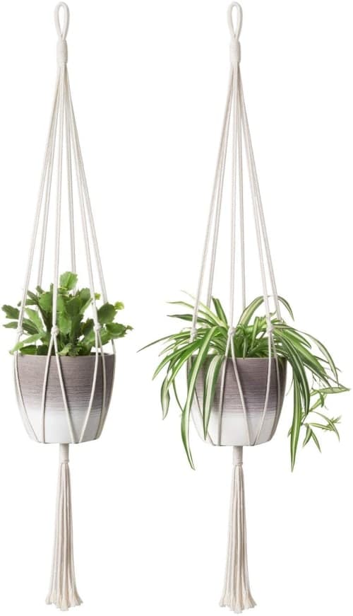 Mkono Macrame Plant Hangers Simple Design Indoor Hanging Planter Decorative Flower Pot Holder Cotton Rope image