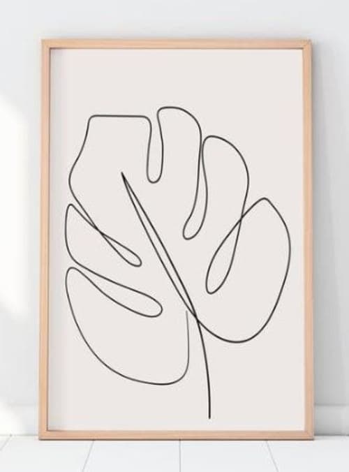 DIGITAL, Tropical Leaves Print, Monstera Line Art, Abstract Botanic Plants Wall Decor, Minimalist Art, Modern Room Decor, Modern Wall Art image