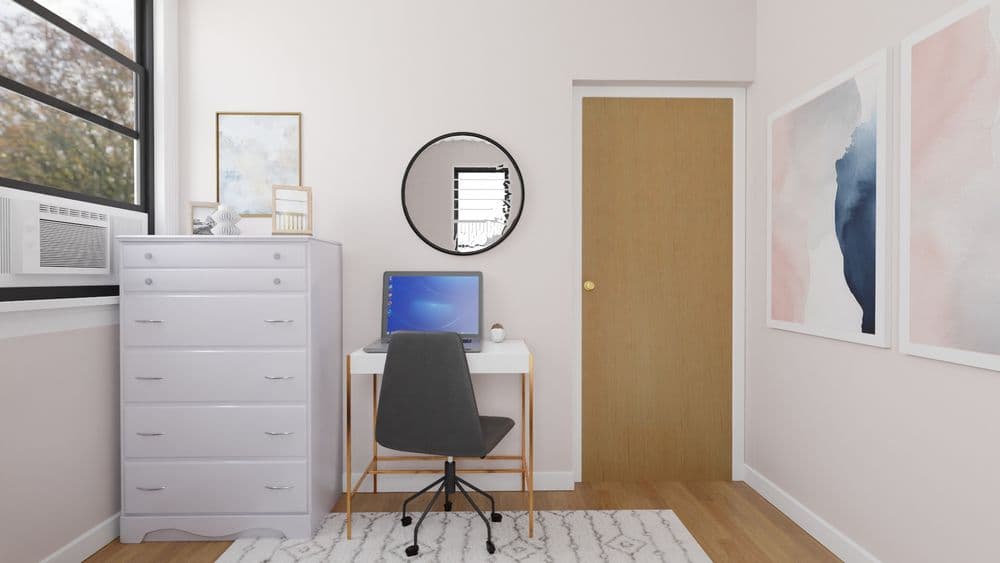 Traditional Mid-Century and Pastel Colors Maximize This Small Bedroom Gallery, Image 4