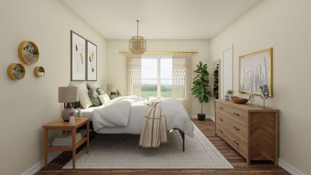 Mid-Century modern meets earthy bohemian in this cozy bedroom Gallery, Image 1