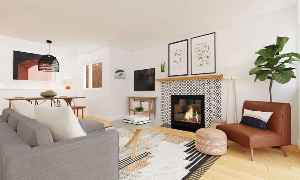 Modern Rustic Living Room Centered Around the Fireplace