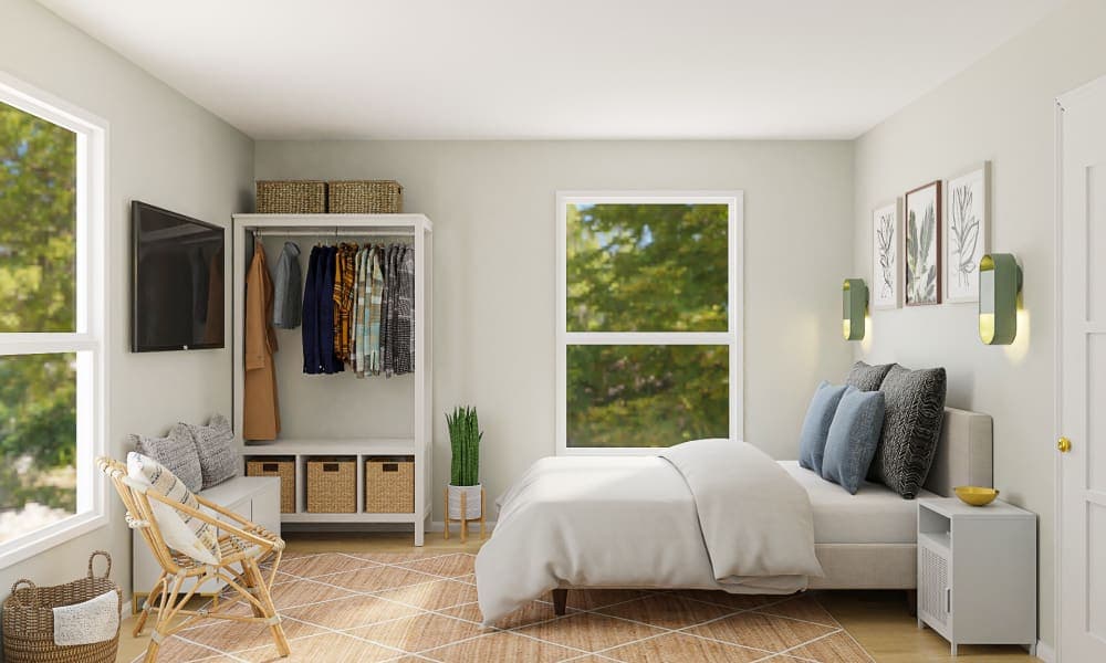 Transitional Bedroom With A Touch Of Coastal Drama