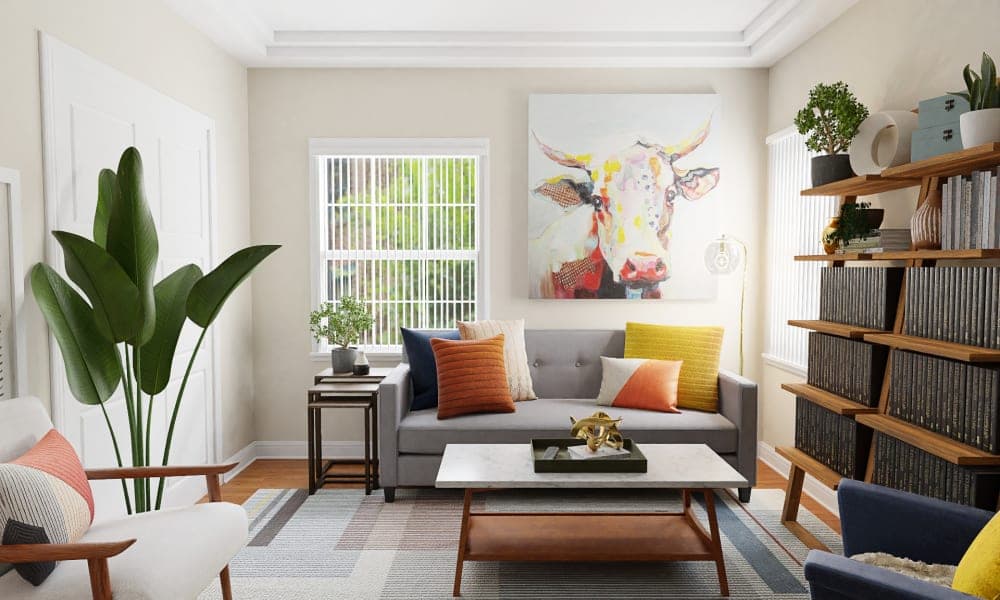 Bright, Colorful and Modern Mid-Century Living Room
