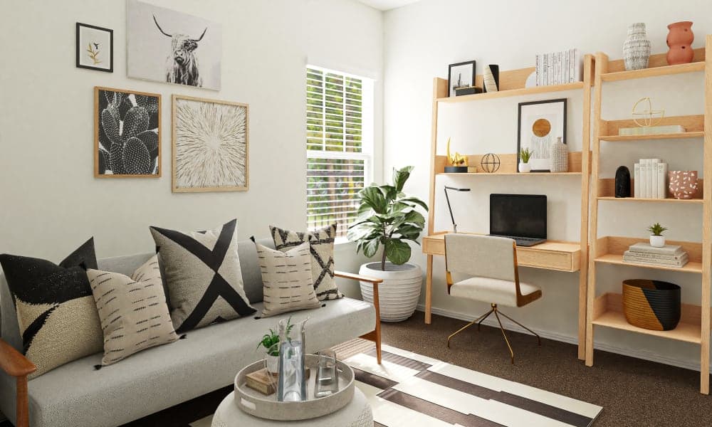 Fantol Desk & Ladder Bookshelves: A Rustic Mid-Century Home Office