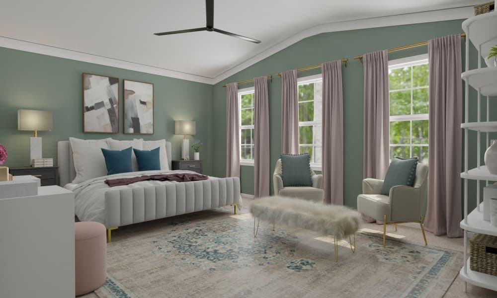 A Mint Green Glam Bedroom With Jewel Tones