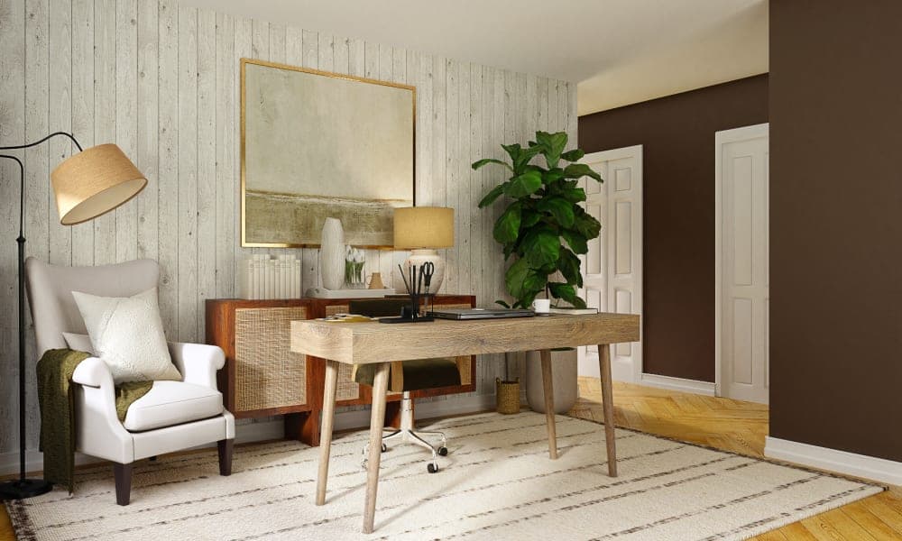 A Warm & Cheerful Rustic Boho Home Office