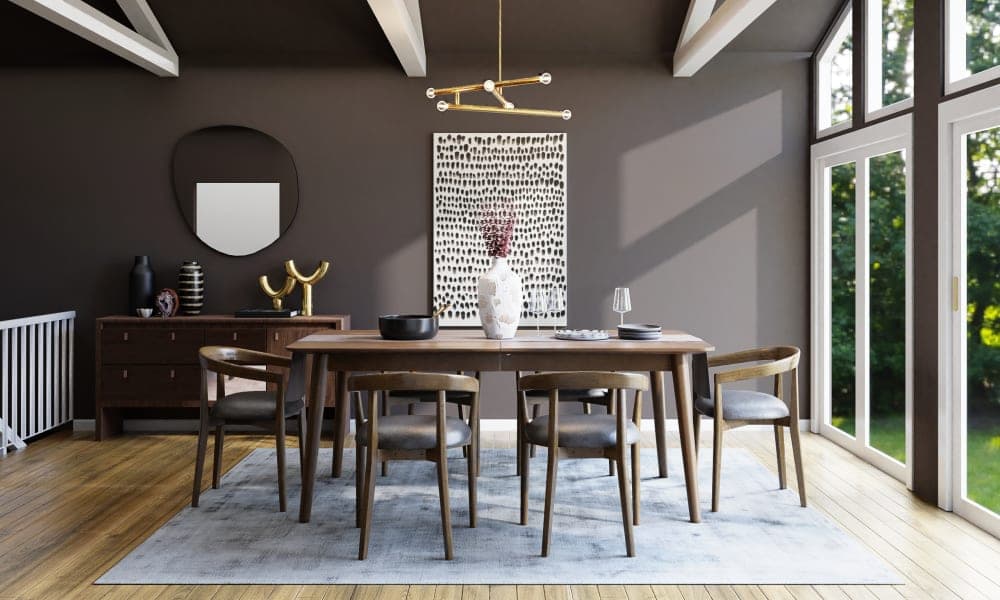 Ash Gray Walls Add Glam To This Mid-Century Dining Room