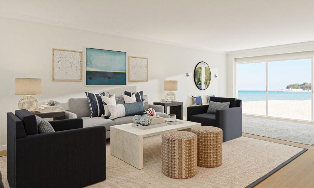 A Coastal Living-Dining Room With An Ocean View