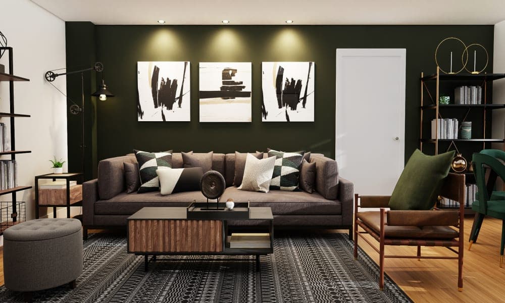 A Moody But Fun Industrial Living Room