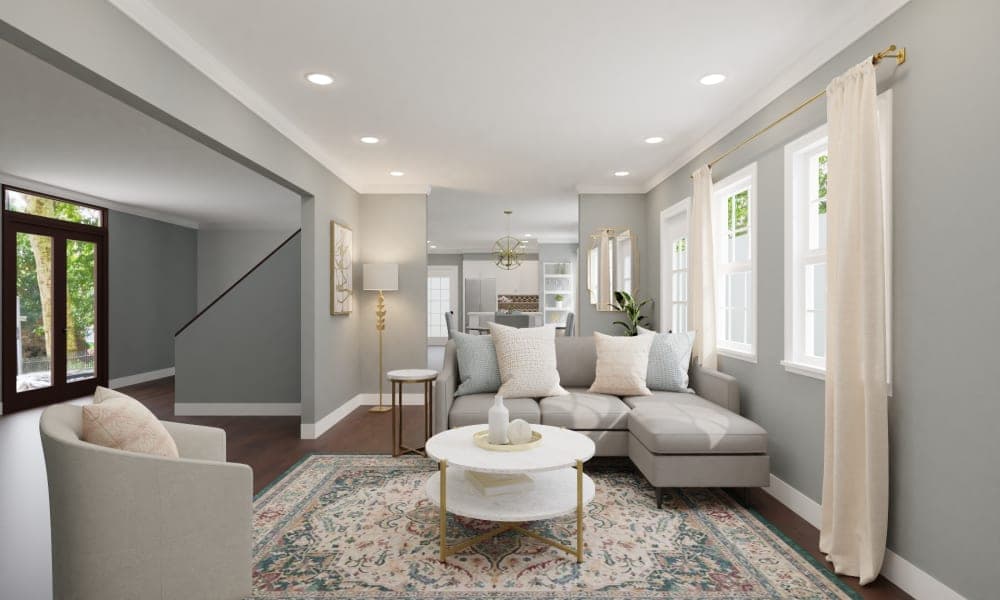 Serene & Spacious: A Transitional Living & Dining Room