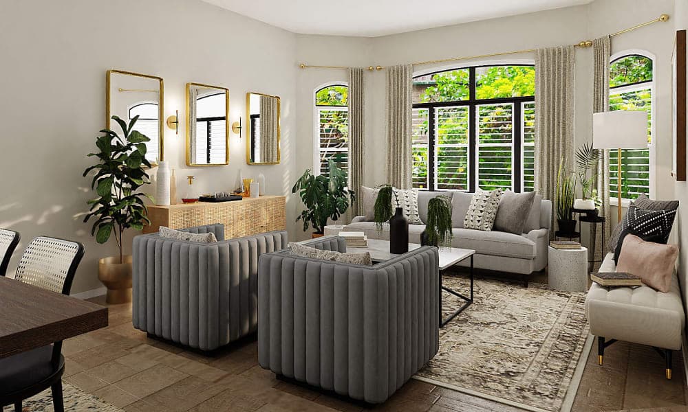 Glam & Tufted: A Contemporary Living-Dining Room