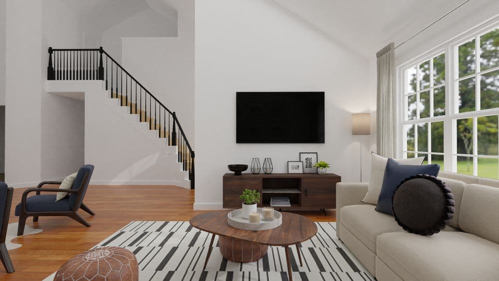 Moroccan Leather Poufs: Mid-Century Modern Living Room Gallery, Image 4