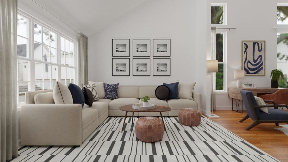 Moroccan Leather Poufs: Mid-Century Modern Living Room Gallery, Image 3