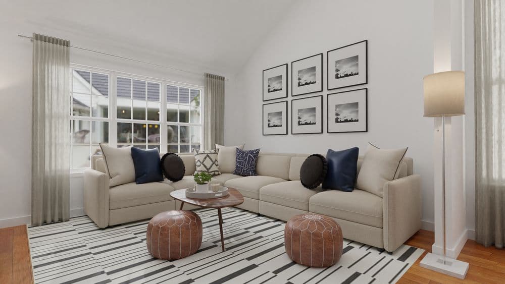 Moroccan Leather Poufs: Mid-Century Modern Living Room Gallery, Image 2