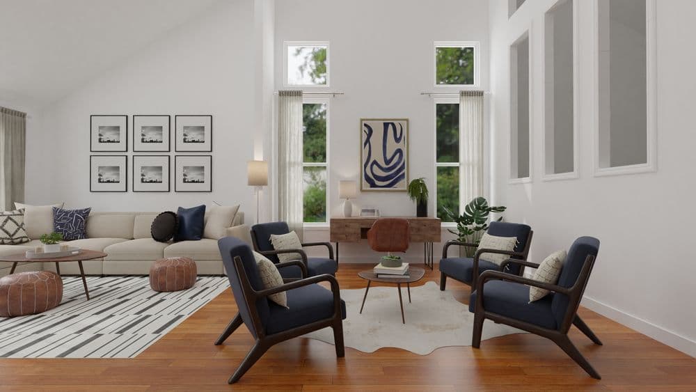 Moroccan Leather Poufs: Mid-Century Modern Living Room Gallery, Image 5