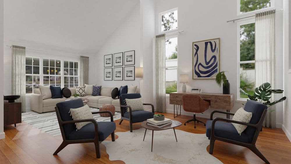 Moroccan Leather Poufs: Mid-Century Modern Living Room Gallery, Image 1