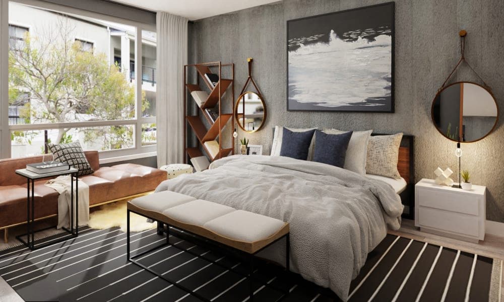 Black, White & Striped Industrial Bedroom