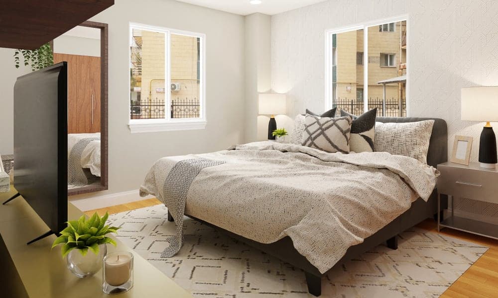 Dotted Lattice Rug: A Modern Bedroom