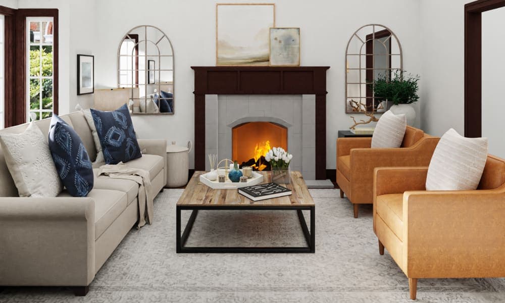 A Transitional Living Room Bursting With Rustic Accents