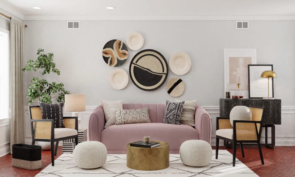 A Contemporary Living-Dining Room In Bricks & Pinks