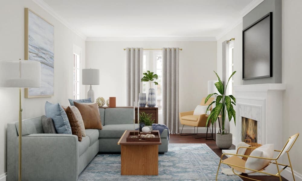 A Transitional Living Room With A Musical Touch