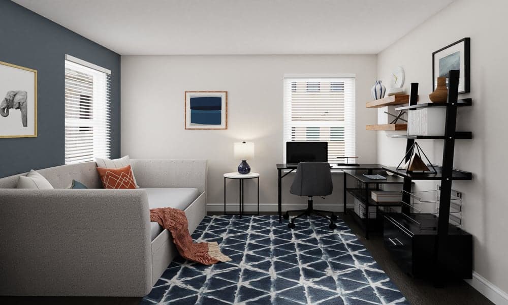 Shibori Navy Rug: A Transitional Home Office