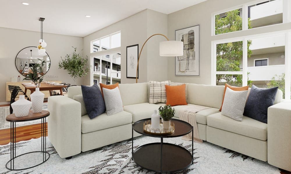 Abstract Art In A Mid-Century Modern Living-Dining Room