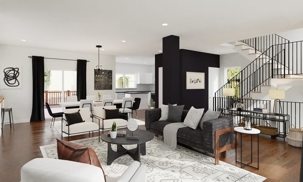 Contemporary Living-Dining Room Design With Bohemian Black Accents