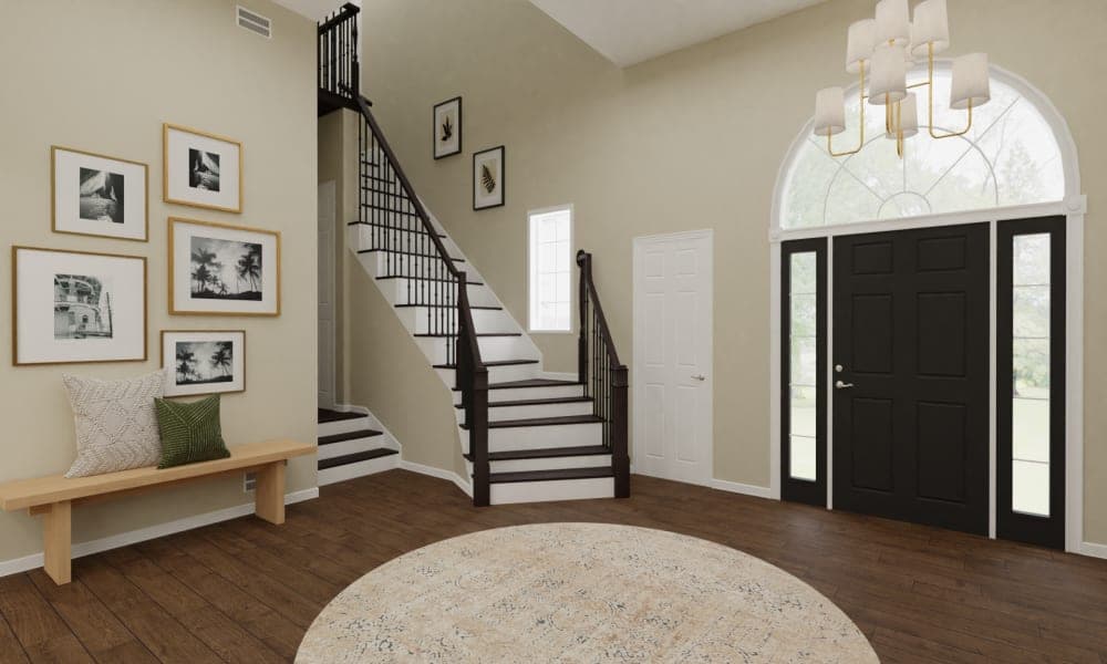 Transitional Entryway With Wooden Bench