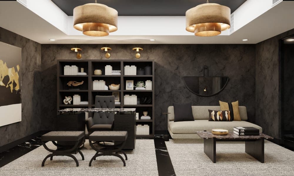 Contemporary Office Space With Pendant Lighting