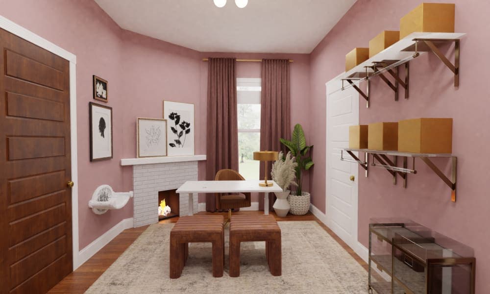 Rustic Glam Home Office With Fireplace