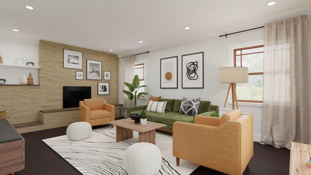 Mid Century Living Area with Green Sofa Gallery, Image 3