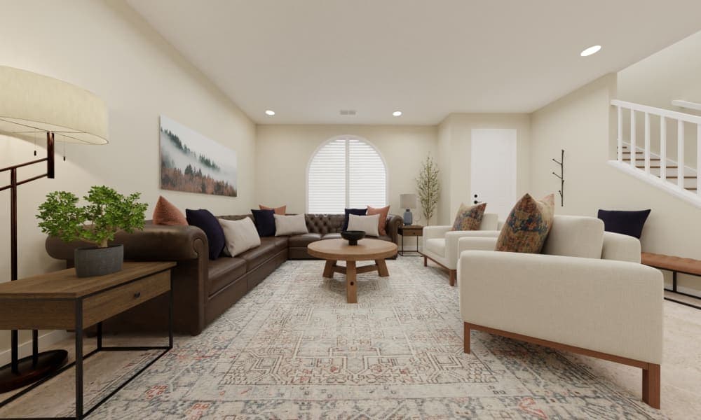 Rustic Transitional Living Room with Leather Sectional