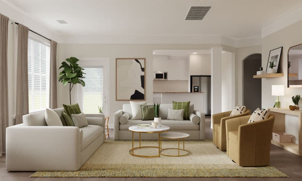 Transitional Glam Living Room with Green Accents