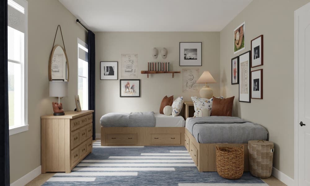 Transitional Kid's Bedroom with Blue Accents