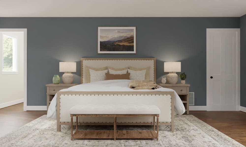 Modern Traditional Bedroom with Blue Walls