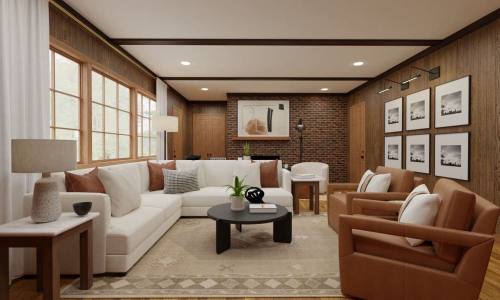 Rustic Contemporary Living Room with Built-in Cabinets