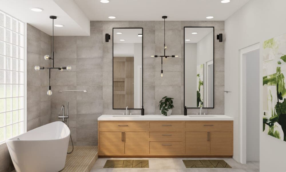 Luxurious Bathroom with Hanging Pendant Lighting