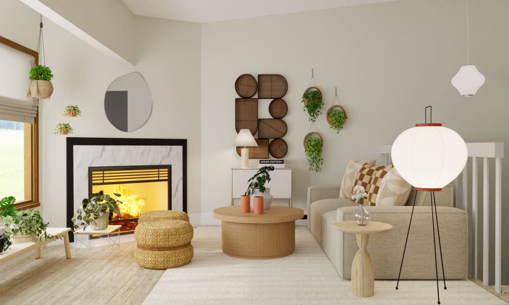 Mixed Material Living Room with Greenery
